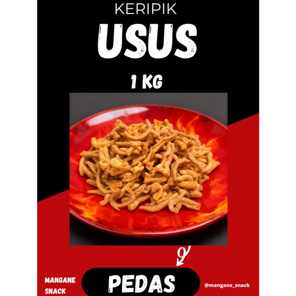 Mangane Snack Keripik Usus Ayam Crispy PEDAS 1 KG Kripik Usus PEDAS 1 KG