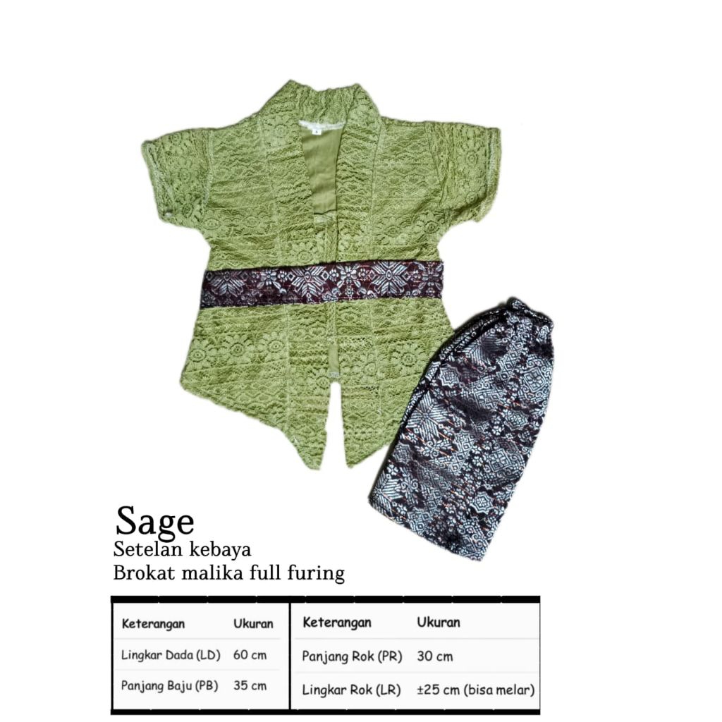 One Set Kebaya Songket Anak Sage Rok Ungu Hitam Batik