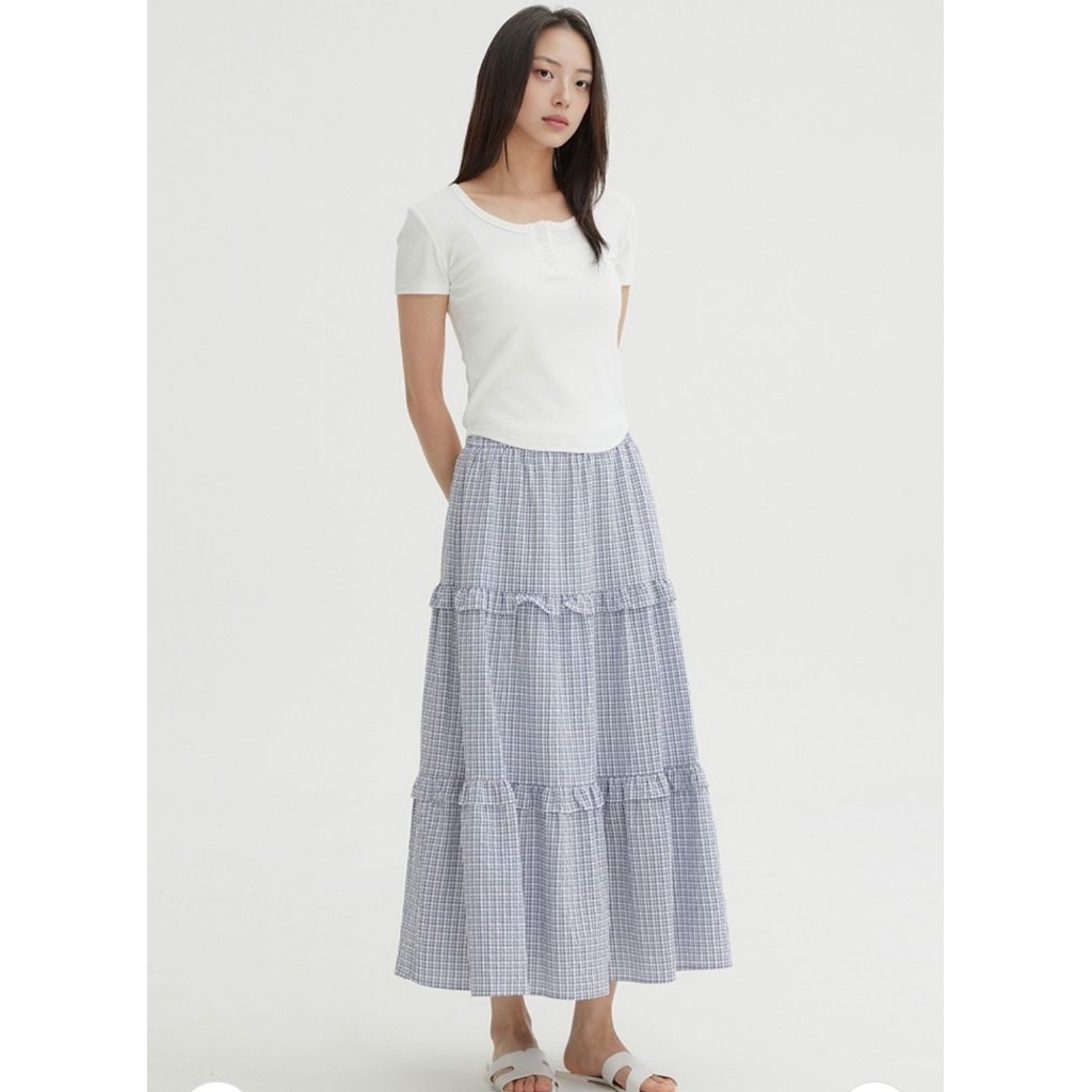Spao Checked Tiered Long Skirt_SPWHF49G04