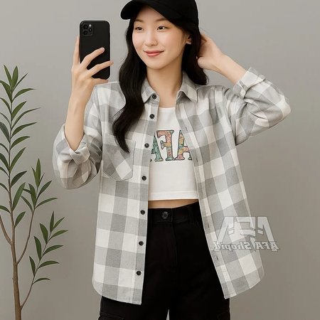 KEMEJA WANITA//KEMEJA KOTAK CEWEK//KEMEJA WANITA LENGAN PANJANG