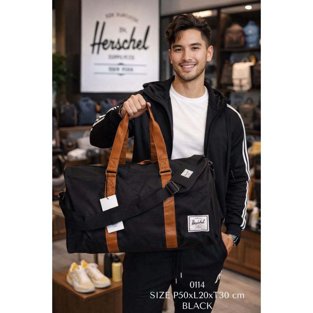 VIP PLATINUM FREE TALI PANJANG TAS TRAVEL KOPER HERSHEL COWOK CEWEK UNISEX  PREMIUM 0114 LIKE ORI