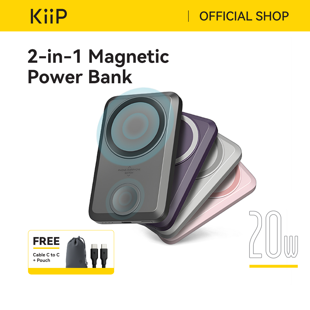 KiiP Wireless EW31 2in1 Power Bank Wireless Magnetic Powerbank Iwatch 10000 mAh Type C PD Fast Charg