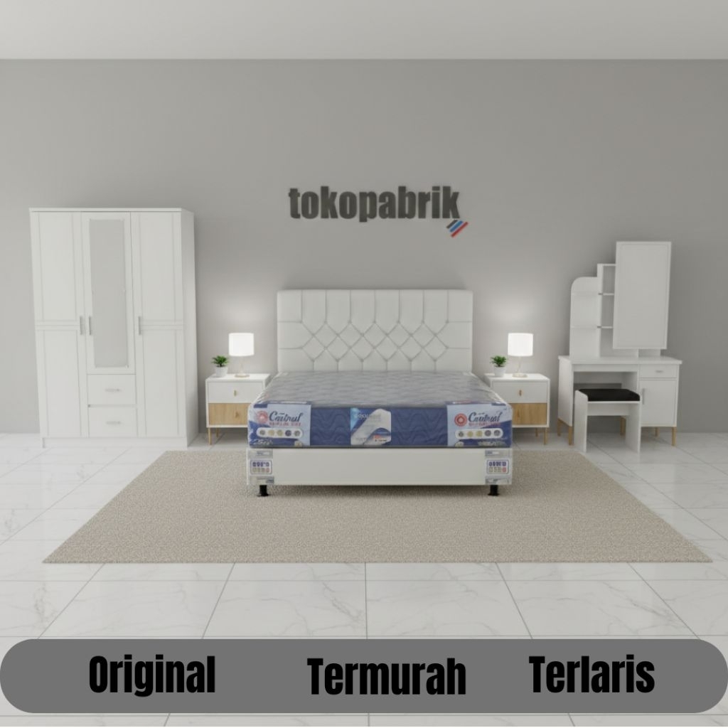 Set Kamar Furniture Divan Springbed Central Lemari Pakaian 3 Pintu dan Meja Rias Kaca Slide