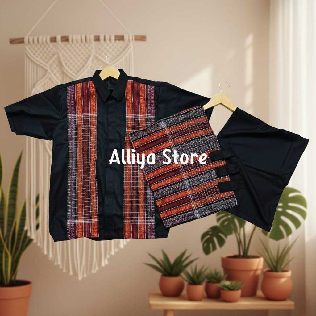 Baju Couple Dewasa - Croptop dan Kemeja - Etnik Batak Toba - Motif  Ulos Ragihotang