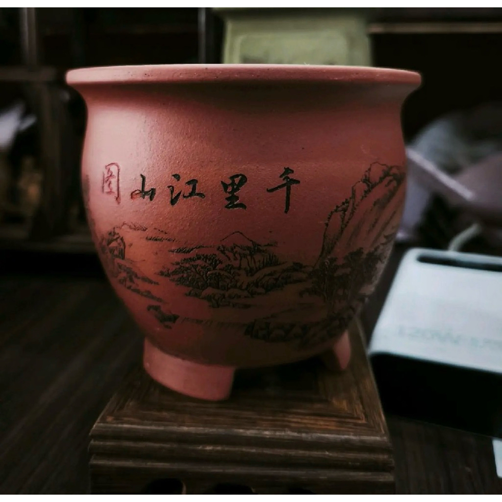 Authentic Yixing Zisha Small Bonsai Pot Full Carving