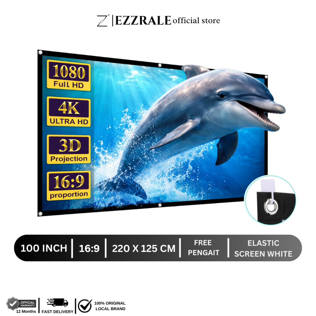 Ezzrale Layar Proyektor Elastic Screen 100 inch | Screen 120 inch