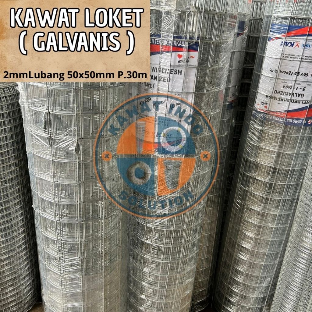 Kawat ram wiremesh galvanis lubangan 50x50mm Panjang 30m tebal 2mm