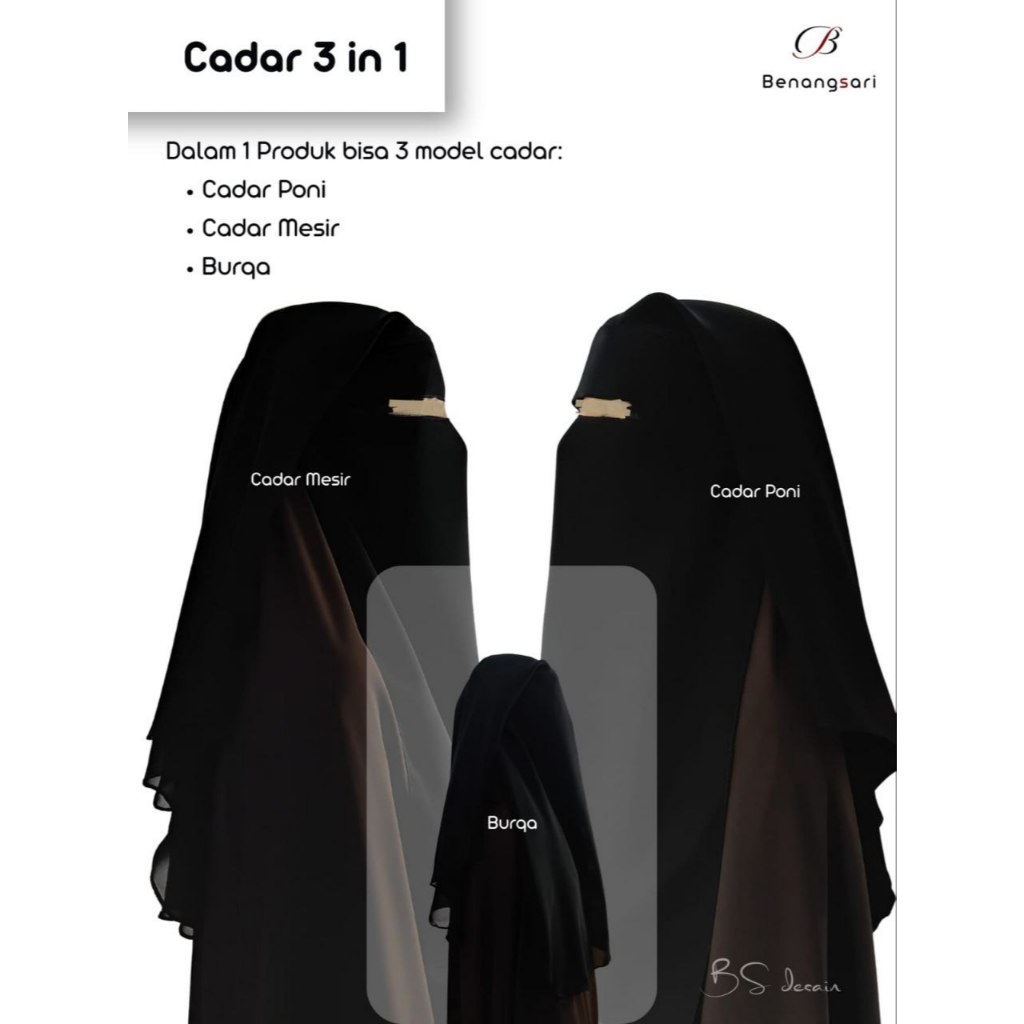 CADAR 3 IN 1 BENANGSARI | CADAR PONI | CADAR MESIR | BURQAH | CADAR AKHWAT | CADAR ARAB | CADAR AKHW