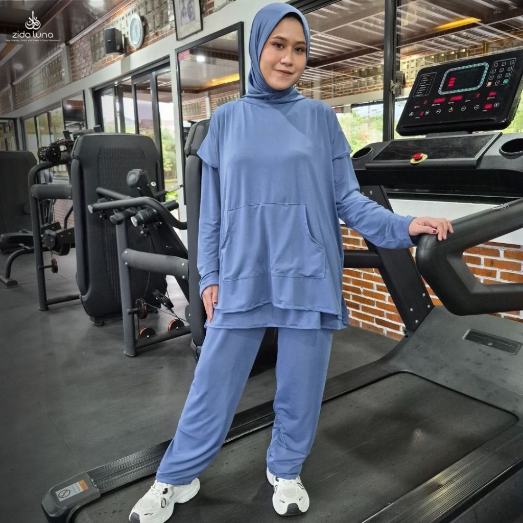 Zidaluna - One Set 3in1 Sporty Baju Olahraga Polos Wanita Muslimah | Vest Hijab Olahraga Wanita Terb