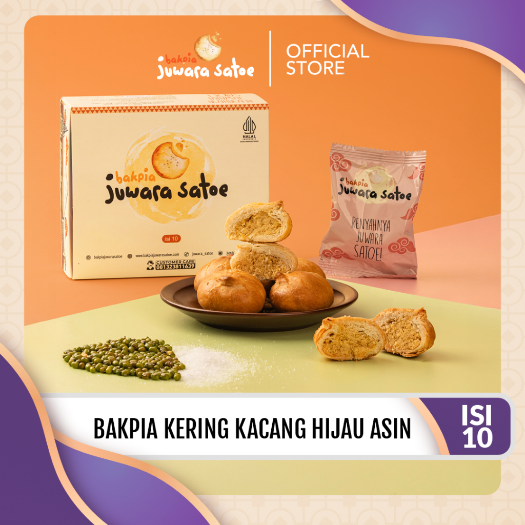 JUWARA SATOE [ Isi 10 ] Bakpia Kering Kacang Hijau Asin- Oleh Oleh Khas Jogja