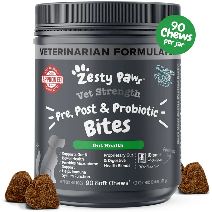 Zesty Paws Vet Strength Pre, Pro & Postbiotic Bites Repack | Vet Formulated Vitamin Pencernaan Anjin