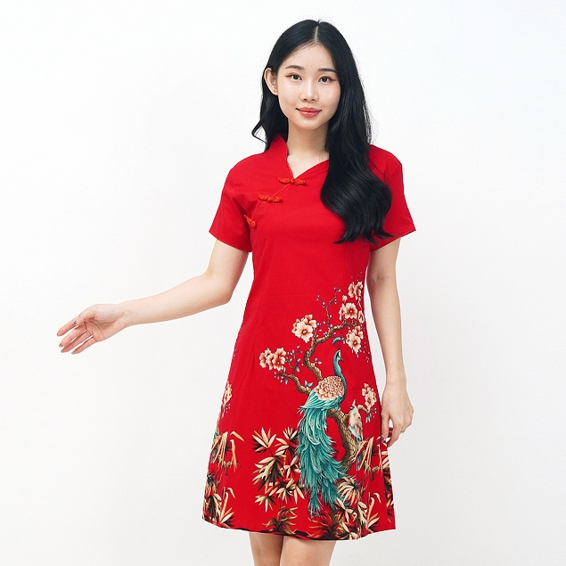 batik wanita cheongsam Dress Batik Wanita Modern Model Cheongsam Lengan Panjang Bahan Halus Nyaman D