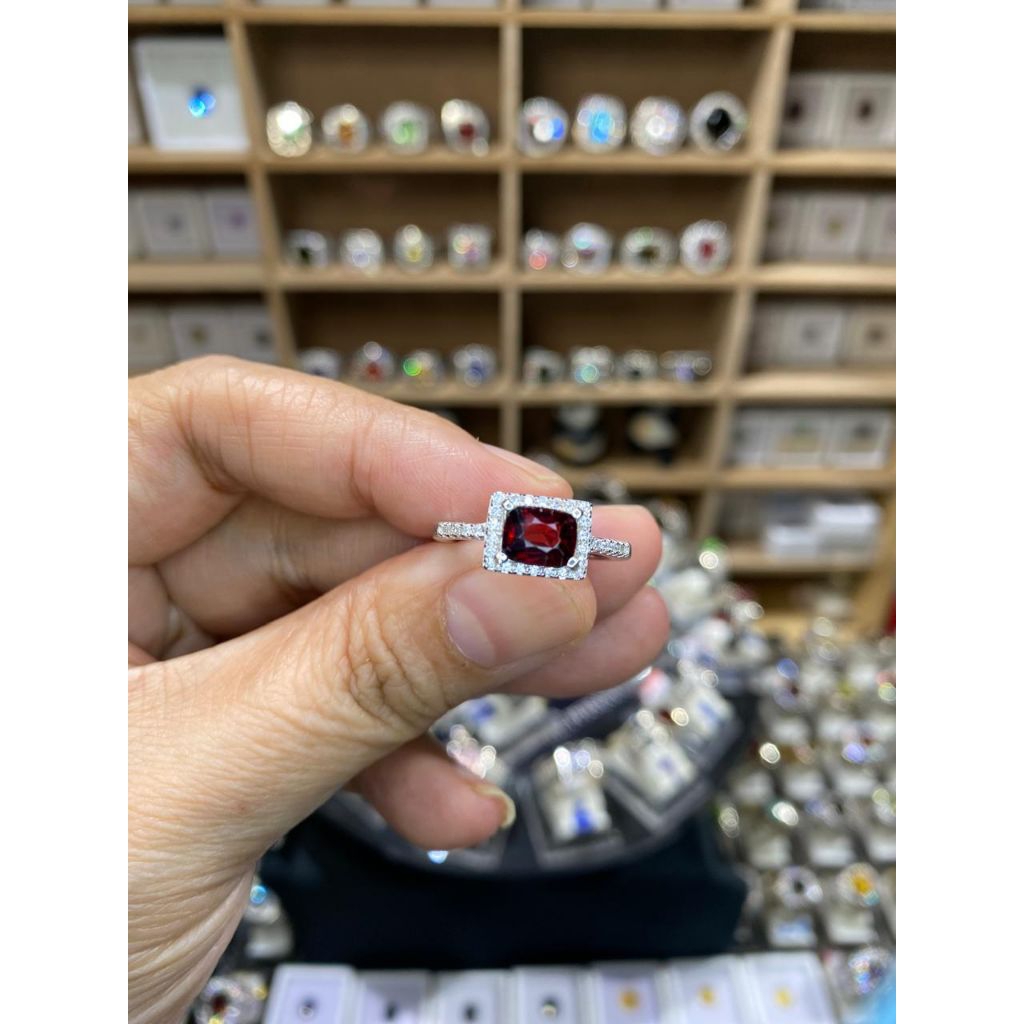 batu permata natural red spinel cincin perak wanita