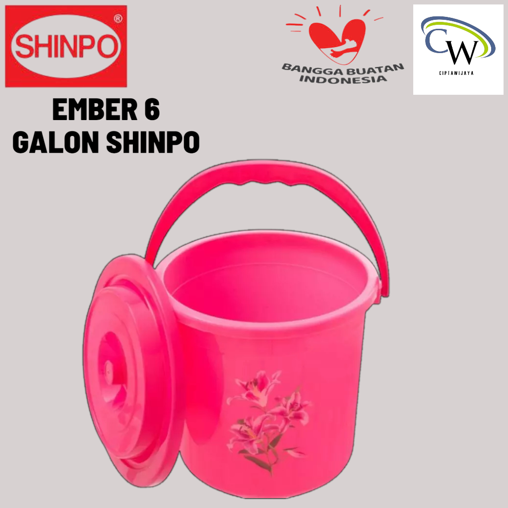 Shinpo Ember Gagang 6 Galon Warna Hijau Motif Bunga 22 Liter Tutup Tenteng Plastik Shinpo