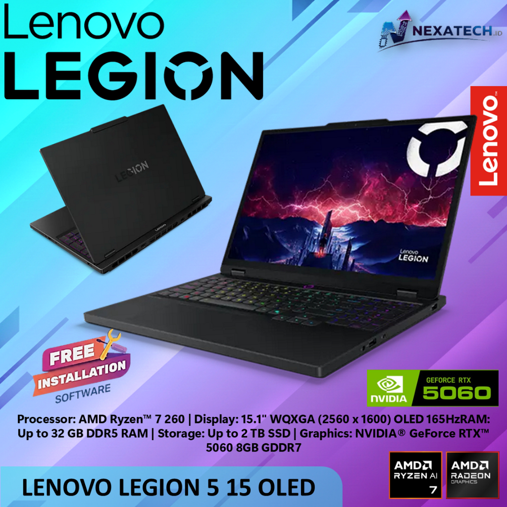 LAPTOP GAMING LENOVO LEGION 5 RYZEN 7 RTX5060 16GB 1TB W11 QHD OLED