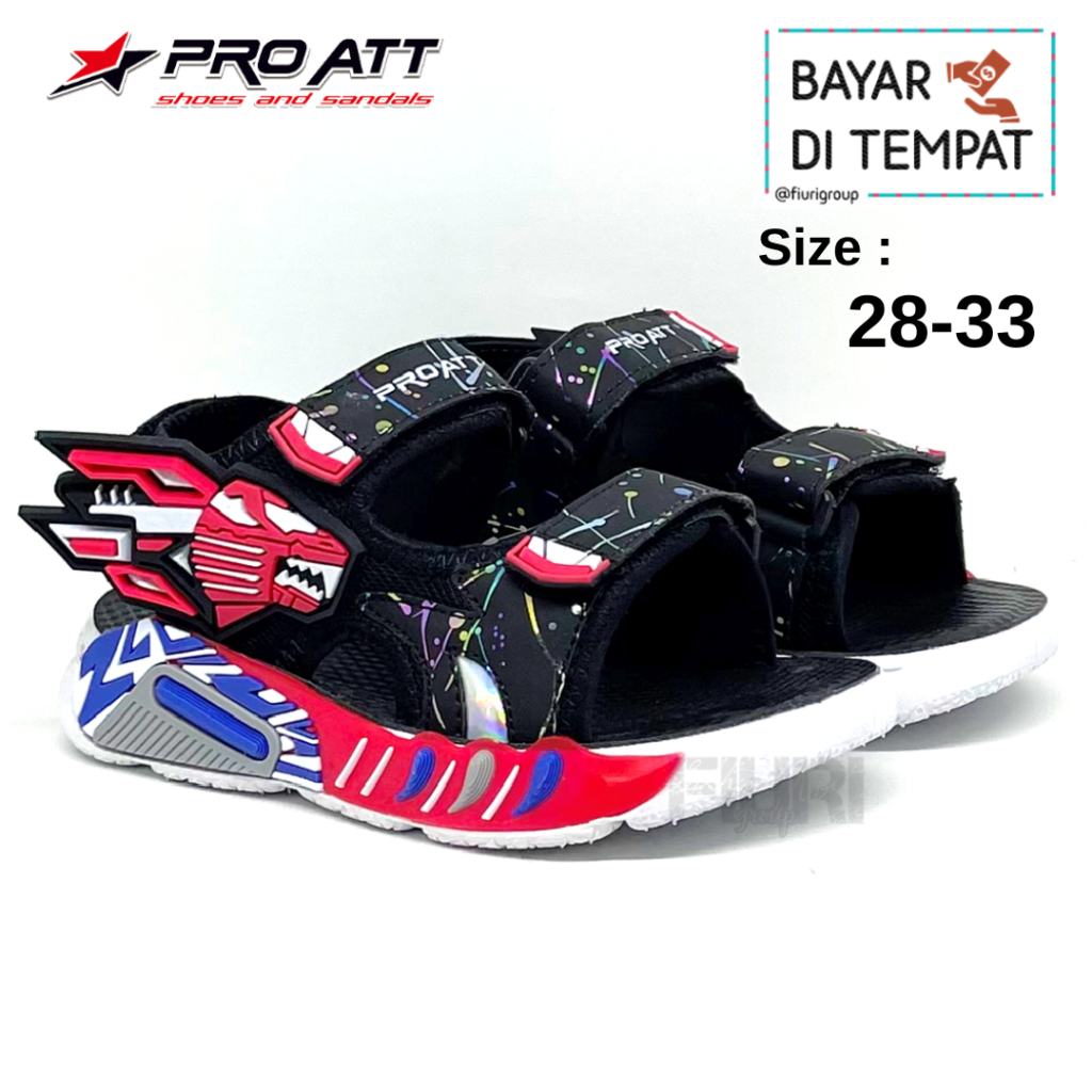 FIURI - PRO ATT ORIGINAL - SIB 203 V 28-33 HITAM MERAH - SEPATU SANDAL KANVAS SOL KARET ANAK KECIL L