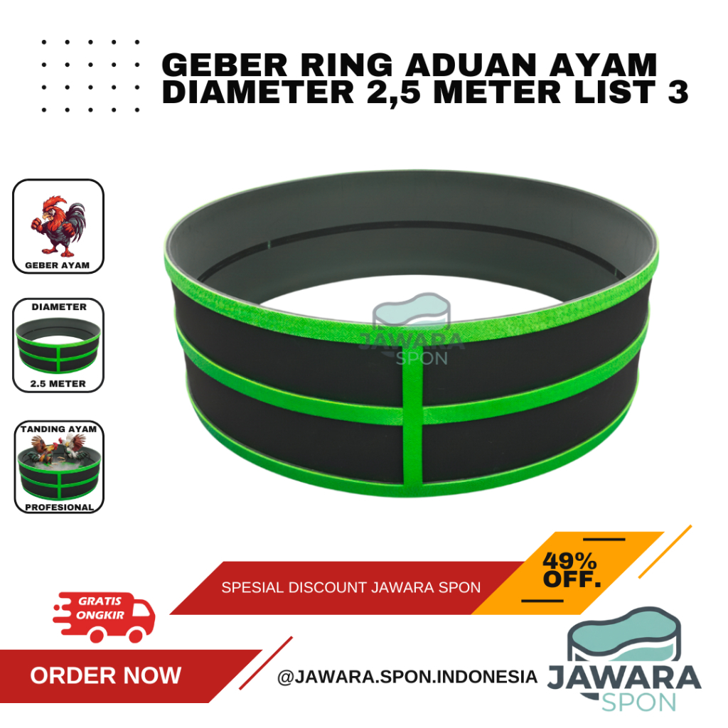 Geber / Ring Ayam List 3 Hijau Jawara Spon Diameter 2.5 meter Tebal 20 Mm Bahan Eva Kualitas Terbaik