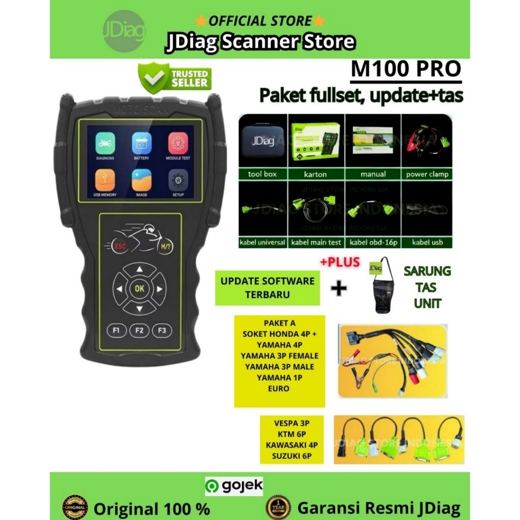 JDIAG ORIGINAL 100% JDIAG M100 PRO SCANNER MOTOR JDIAG M100 HITAM SCAN SEPEDA MOTOR ECU OBD 2