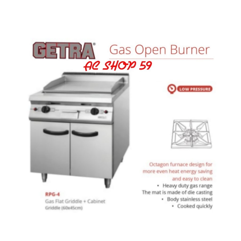Kompor Gas GETRA RPG-4 / RPG 4 Kompor Pemanggang Gas Flat Griddle + Cabinet Griddle Stainless Steel 