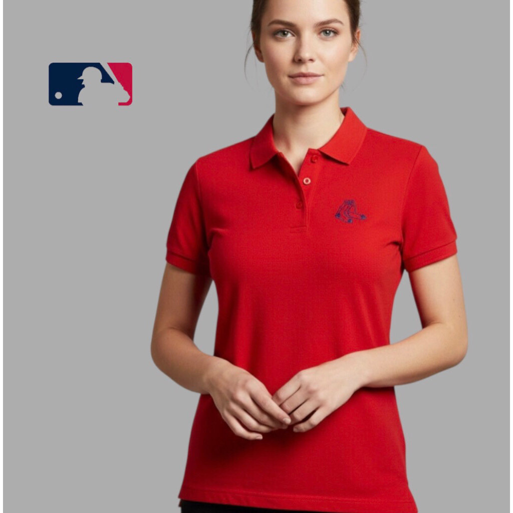 Baju Kaos Kerah wanita MLB  RED SOX Shirt Full Black 85  Original Second Preloved