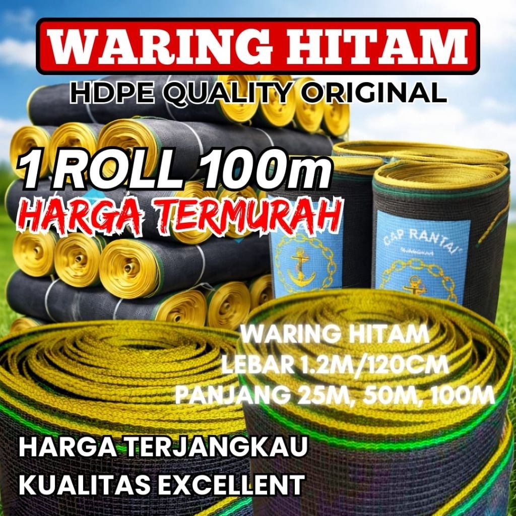 PROMO 1ROLL JARING WARING TL 100M ORIGINAL TERPANJANG JARING HITAM PAGAR AYAM IKAN/KEBUN TANAMAN