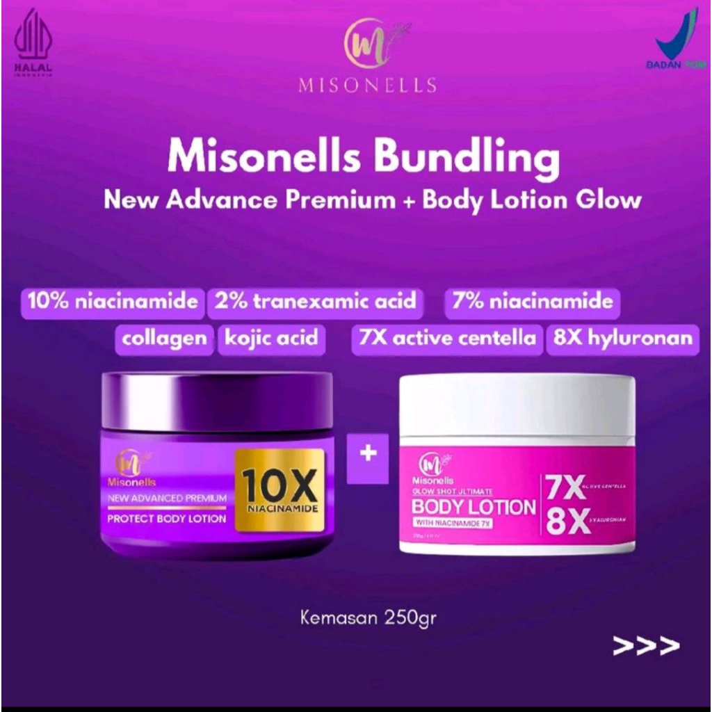 MISONELLS BUNDLING BODY LOTION GLOW ULTIMATE HB DOSTING AMPUH ADVANCE PREMIUM