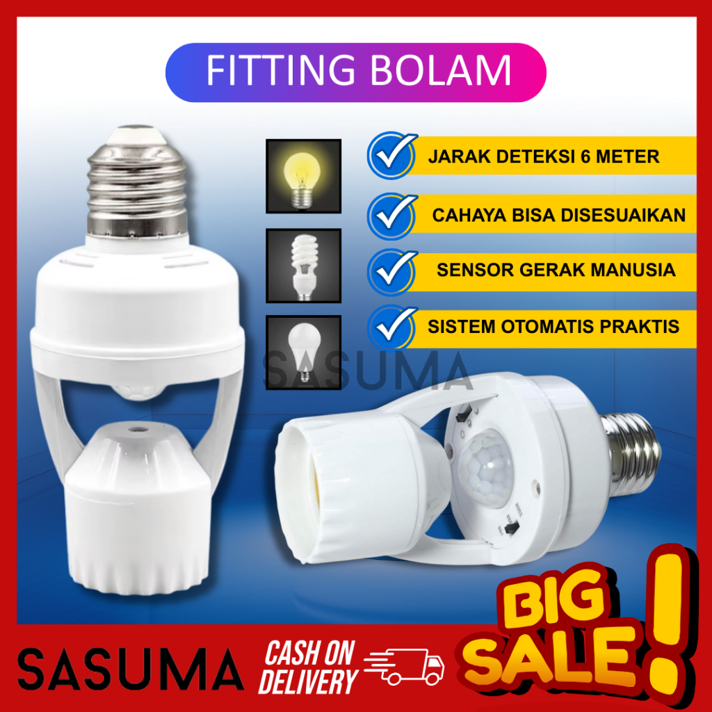 SASUMA Fitting Lampu Sensor Gerak Otomatis E27 Fitting Lampu Smart Sensor Gerak Infrared