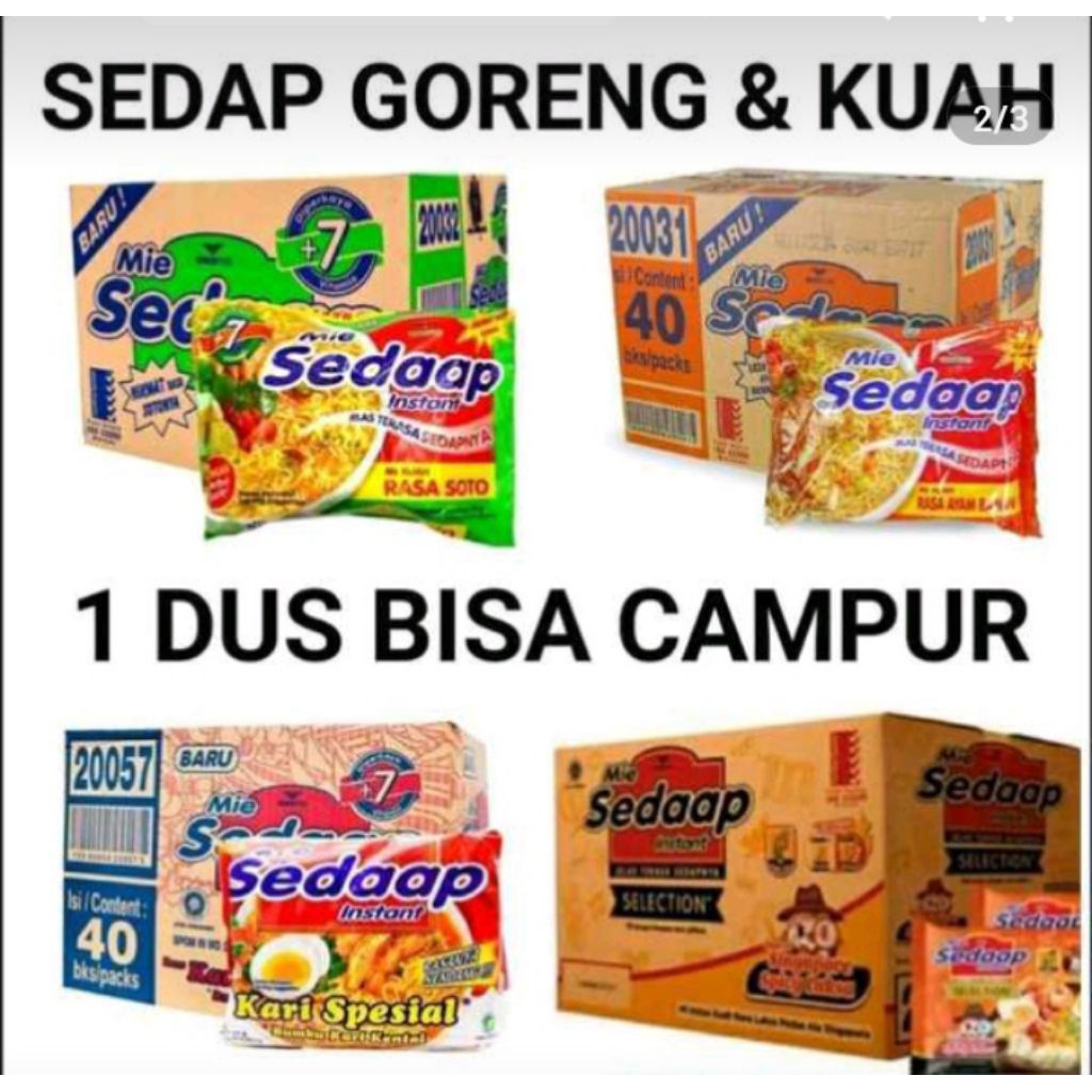 Mie sedaap goreng dan kuah 1 dus karton isi 40