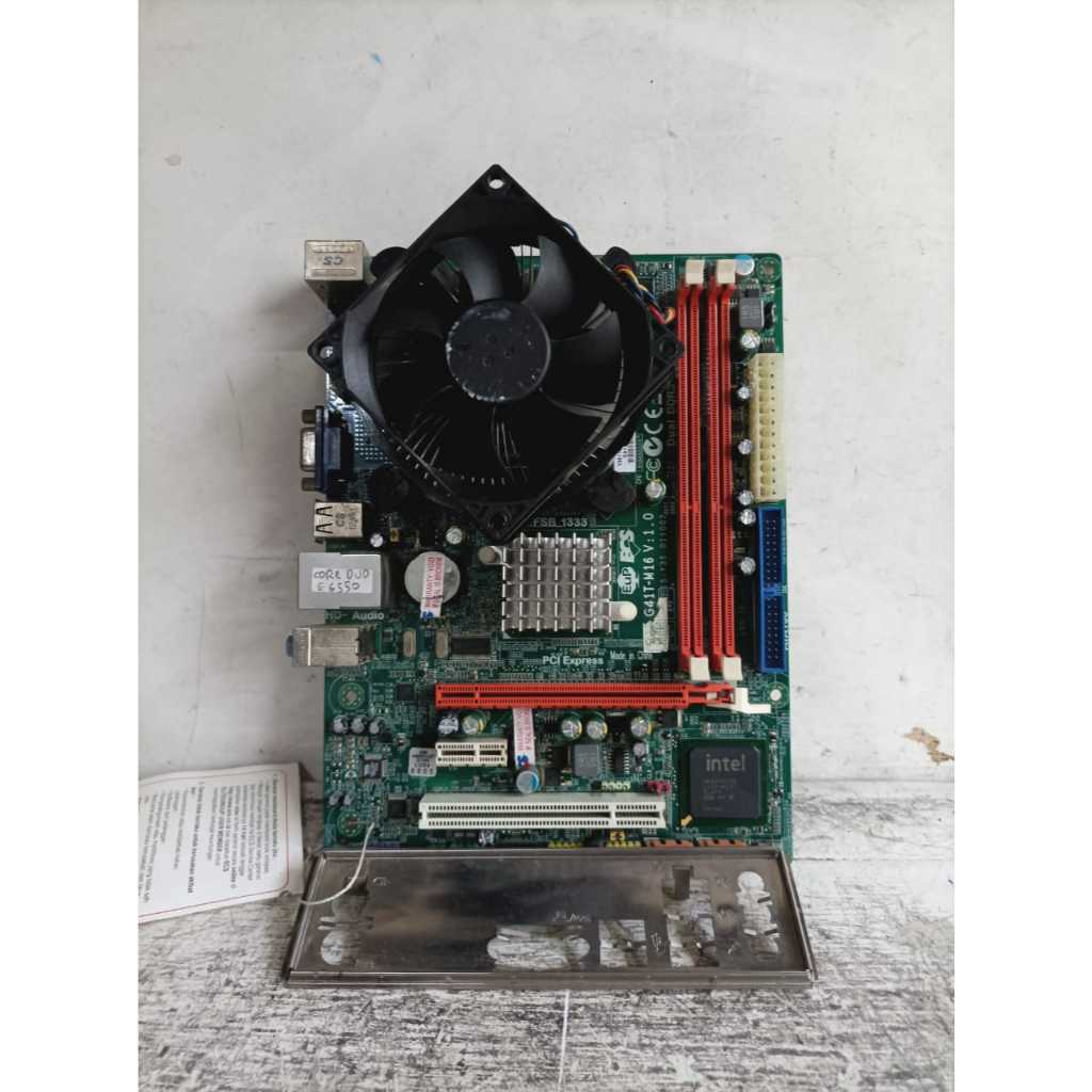 mainboard ecs g41t--m16 intel core duo e6550 ddr3 lga 775 siap pakai