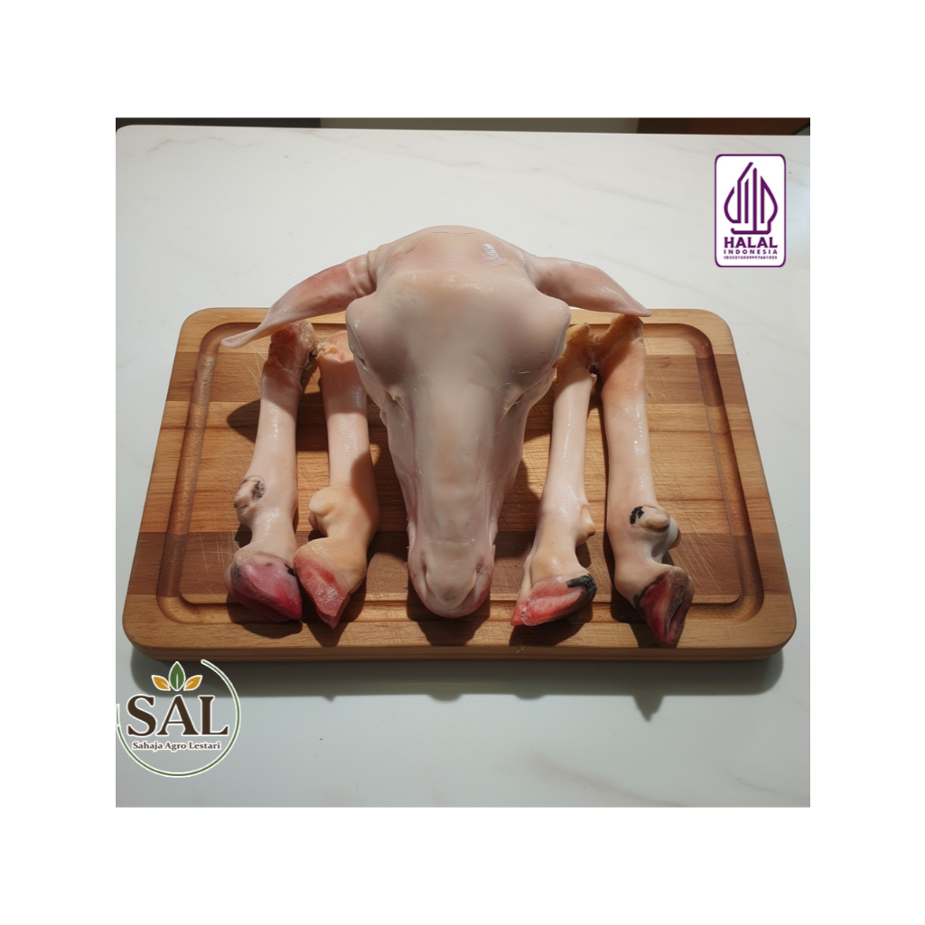 1 set Kepala + Kaki Kambing Domba ukuran Besar berat 2 kg - 2.4 kg, sudah bersih dan Halal tinggal m