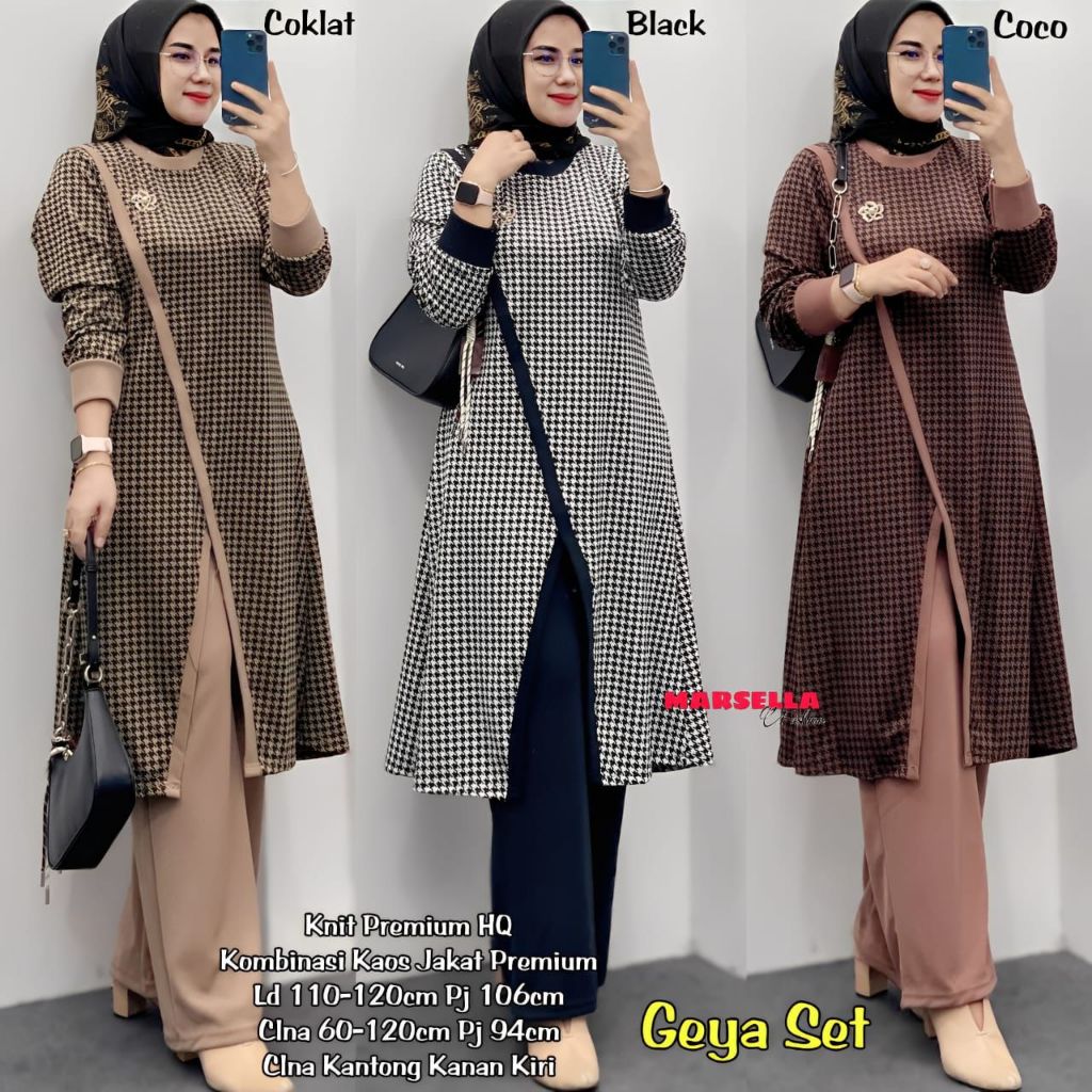 GEYA SET LONG TUNIK & CELANA SETELAN WANITA MARSELLA