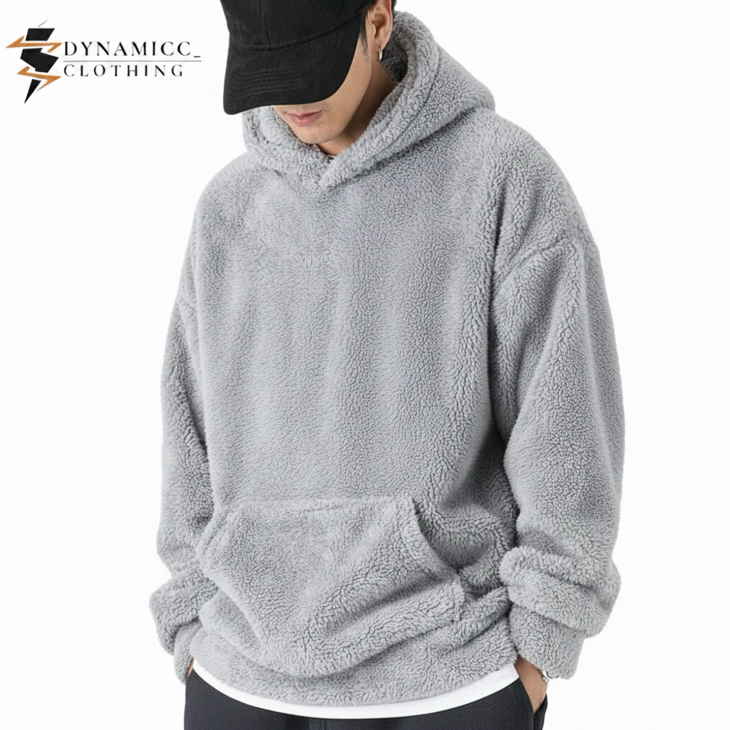 Jaket Hoodie Sherpa Polos Dewasa Unisex dynamicc_ | Jaket Hoodie Bulu Sherpa Premium | Jaket Hangat 