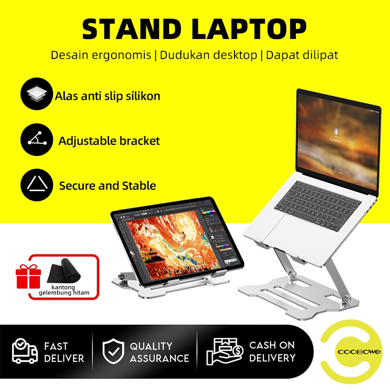 COOBOWE Desktop Stand Laptop stand aluminium 360 degrees Rotatable Bisa Dilipat Portable Stand Lapto