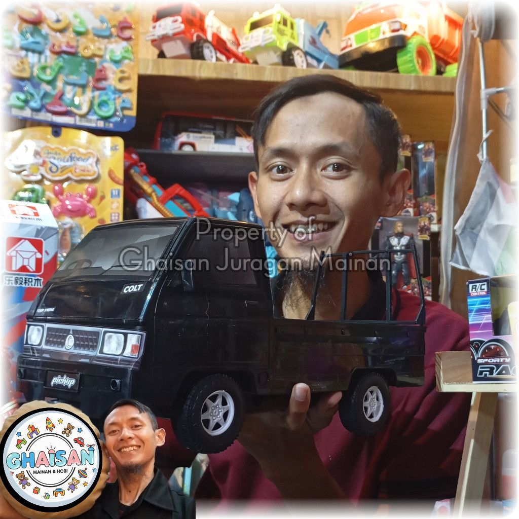 Mainan Mobil Mobilan Pick Up warna Hitam include Gagang Tarikan & Tali