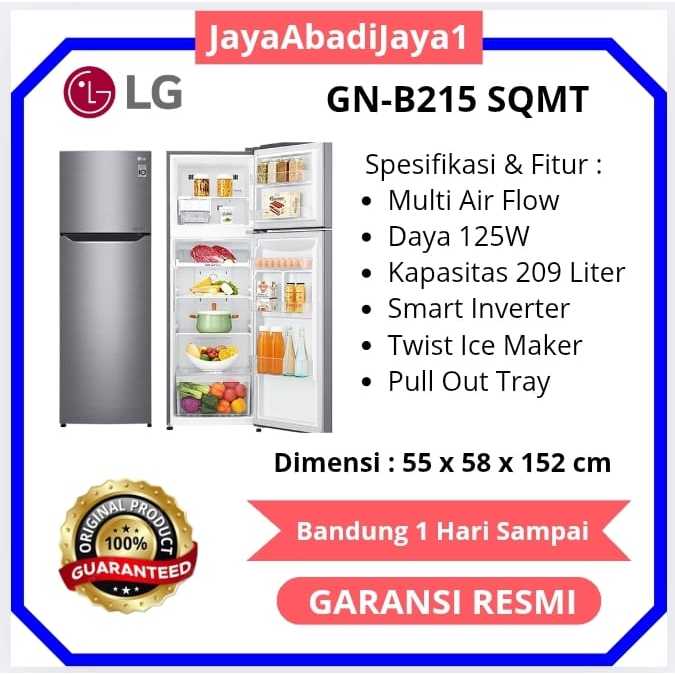 KULKAS LG GN-B 215 SQMT LEMARI ES 2 PINTU GNB 215 SQMT 209L INVERTER dengan putaran ES