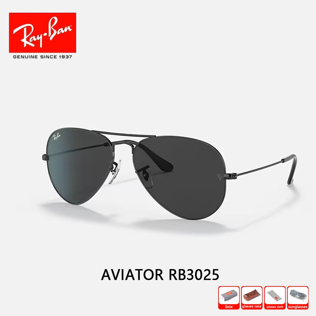 Kacamata Hitam RAY-BAN Aviator RB3025 Large Metal pria wanita Sunglasses 58mm Black Original 100% UV