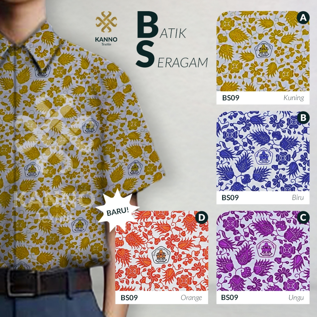 KAIN BATIK SERAGAM SEKOLAH PAUD BAHAN BSY SANWOS BS09 NAZWA WARNA BIRU/UNGU/KUNING/TOSCA/ORANYE