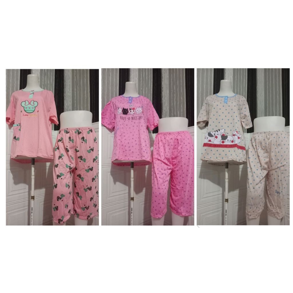 BABYDOLL 3/4 JUMBO ( CELANA PENDEK LENGAN PENDEK ) KAOS TEBAL ADEM ALL SIZE JUMBO 3L