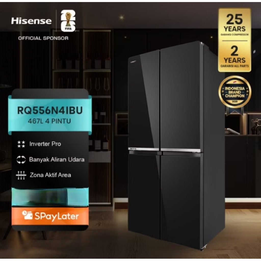 kulkas 4 pintu 467 liter side by side hisense RQ556N4IBU garansi resmi promo