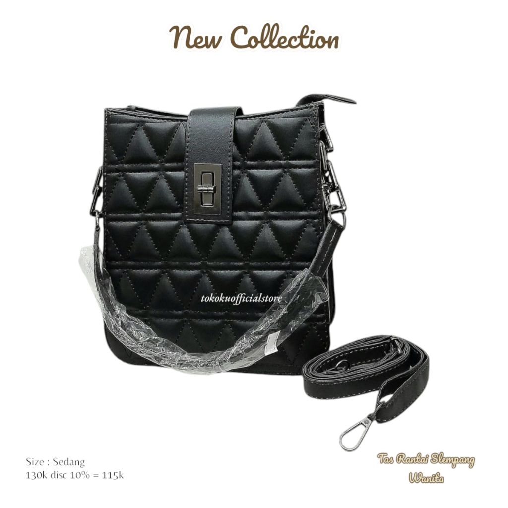 TOKOKU Tas Slempang Hitam Kotak Tenteng Wanita Kulit Premium