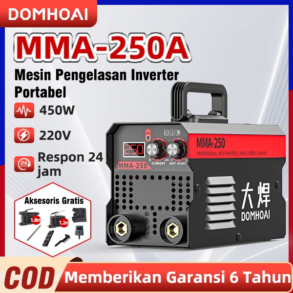[BISA COD] DOMHOAI Mesin Las MMA-250 Inverter Las Listrik 450 Watt IGBT Logam Welding Machine Portab