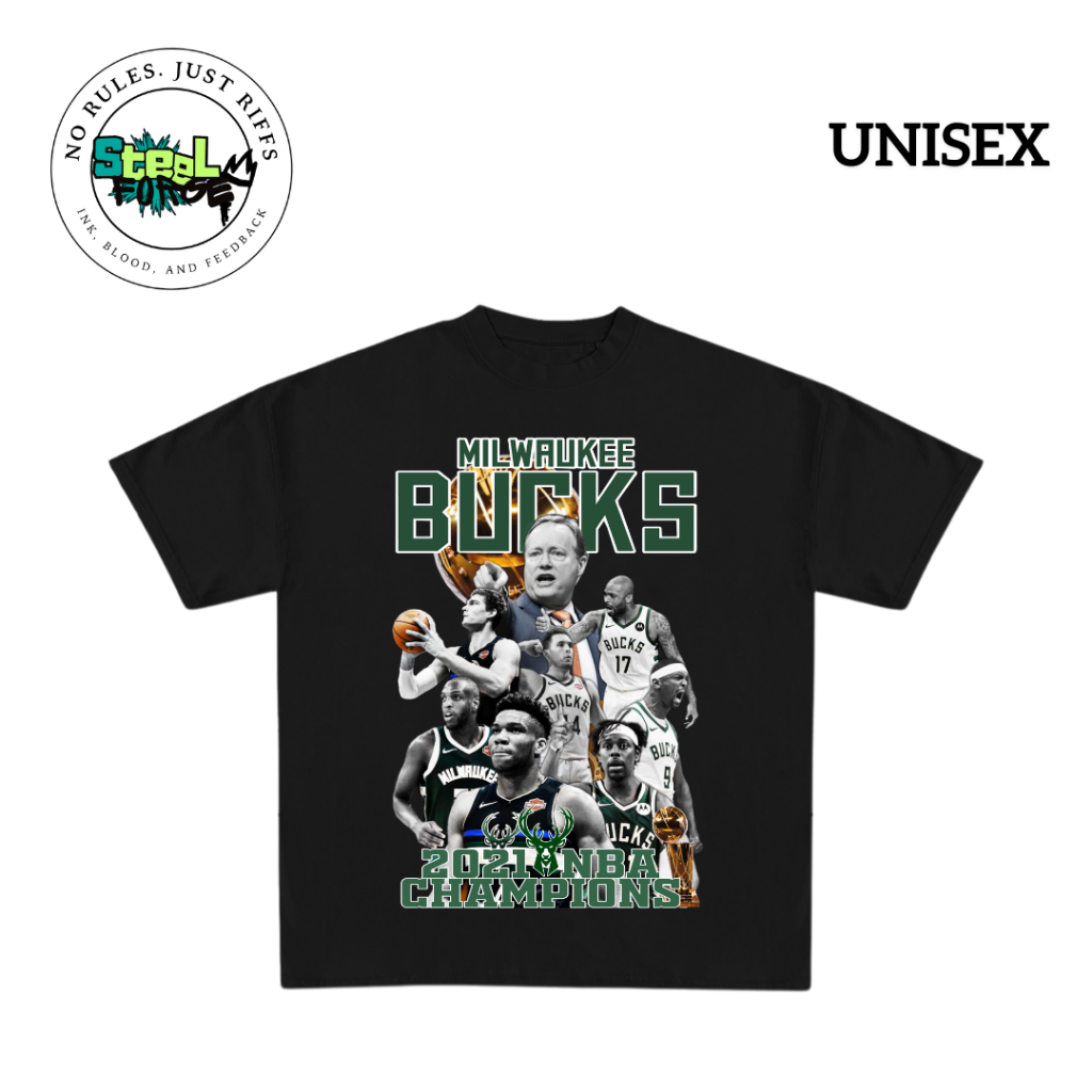 Kaos NBA Milwauke Bucks V1 Black White Lengan Pendek Unisex