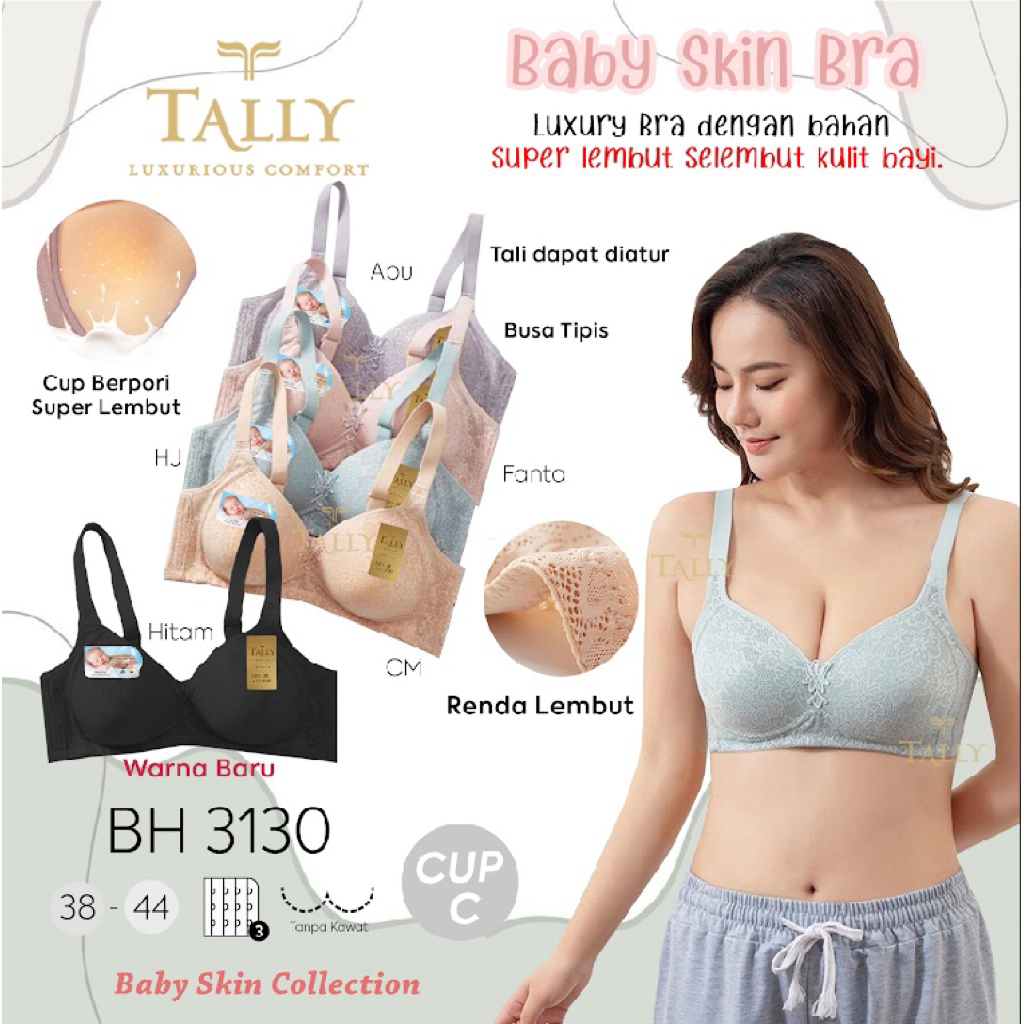 Bra Tanpa Kawat Tally 3130 - Baby Skin, Lembut & Nyaman, Cup C, Ukuran 38-44