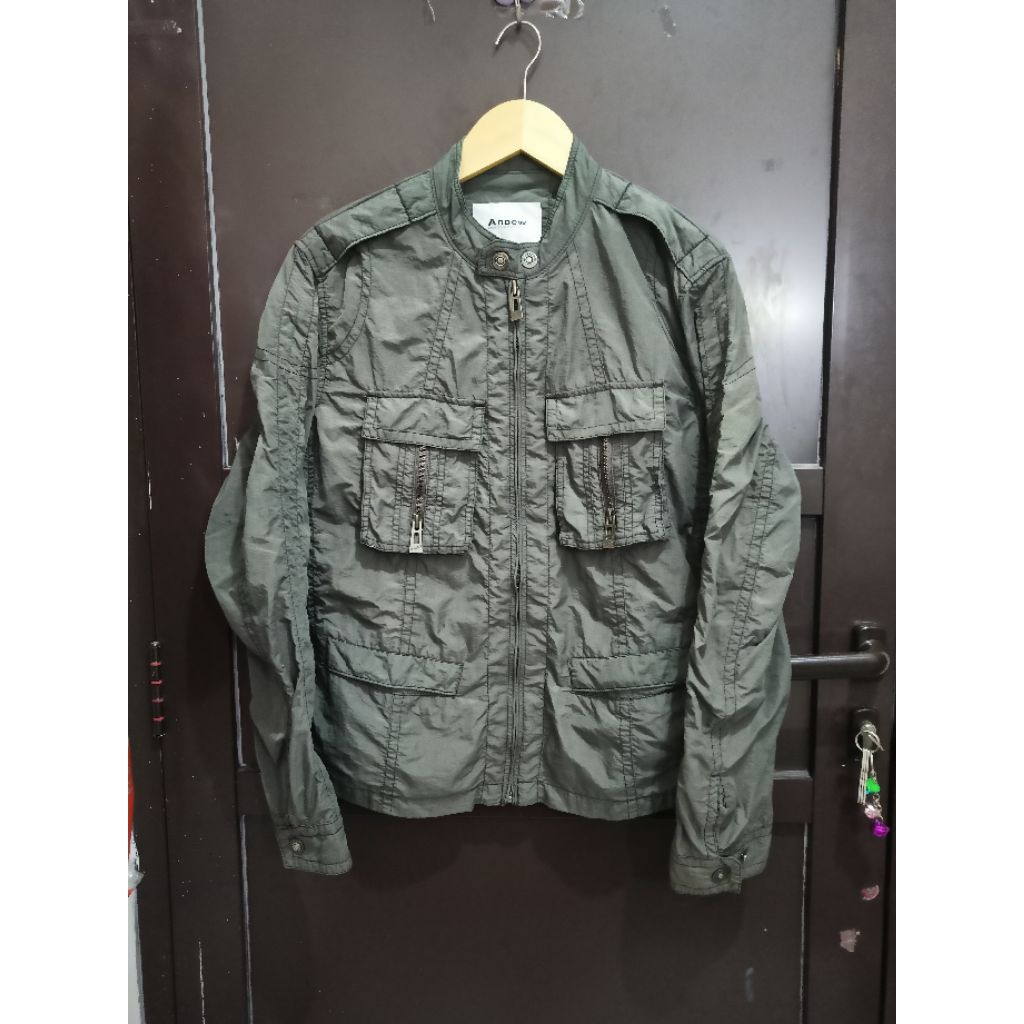 JAKET MOTOR BAHAN PARASUT SATU LAYER WARNA ABU LAUT MEREK ANDEW SIZE L