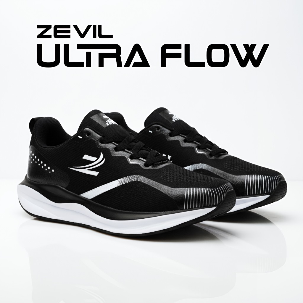 ZEVIL Ultra Flow Sepatu Running Pria Hitam Putih