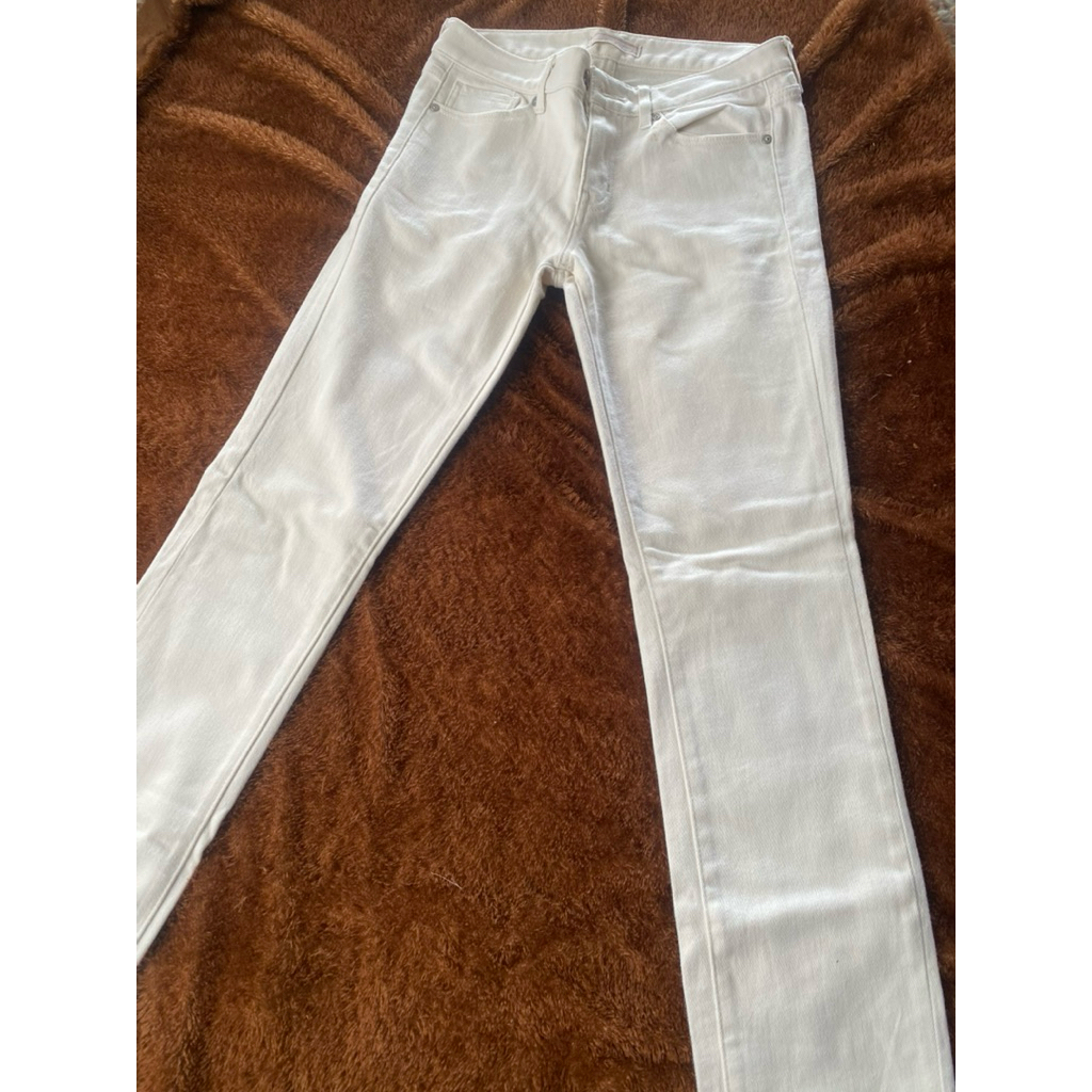 UNIQLO White Jeans Highwaist Celana Unisex Putih Tebal Tidak Transparan Loose Celana Wanita Pria Wid