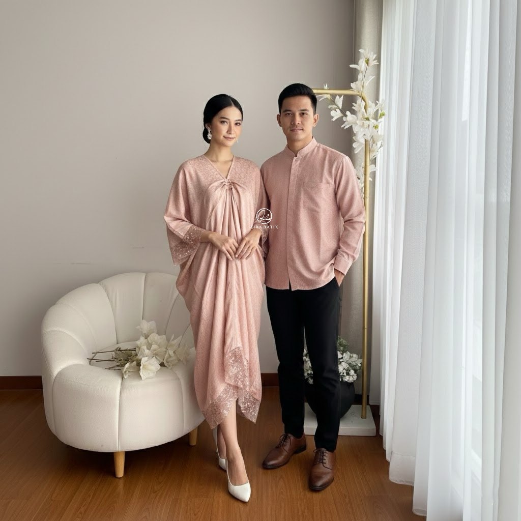 AIRA BATIK - Luna Polos Kaftan Couple Batik Viscose Premium Sarimbit Raya Lebaran Elegan MewahSimple