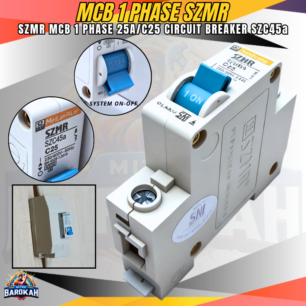 MCB SZMR MeiLanRiLan 1P 25A Miniature Circuit Breaker 1 Phase 25 Ampere MCB SZMR C25 Produk Original