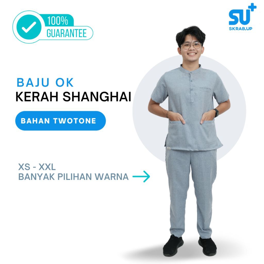 Scrub Kerah Sanghai / Sternum Series Two tone / Baju OK Dokter / Baju OK Perawat / Baju Jaga Medis /