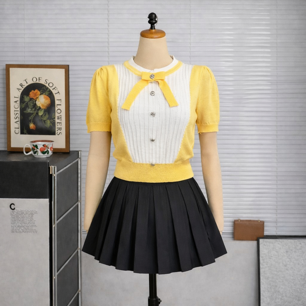 [Hallyu] Atasan Wanita Croptop Lengan Pendek Puffy Rajut Premium Baju Kekinian | Baju Wanita Oneck R